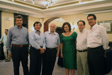 From left: Members of the Faculty, Department of Archive and Library Science - Ionian University, Marios Poulos, Assistant Professor, Theodore Papas, Professor, Chairman of the Department, George Bokos, Professor, Ex-Chairman of the Department, Maria Bottis, Lecturer, Spyros Asonitis, Associate Professor, Vice-Chairman of the Department, Dr. Sozon Papavlassopoulos